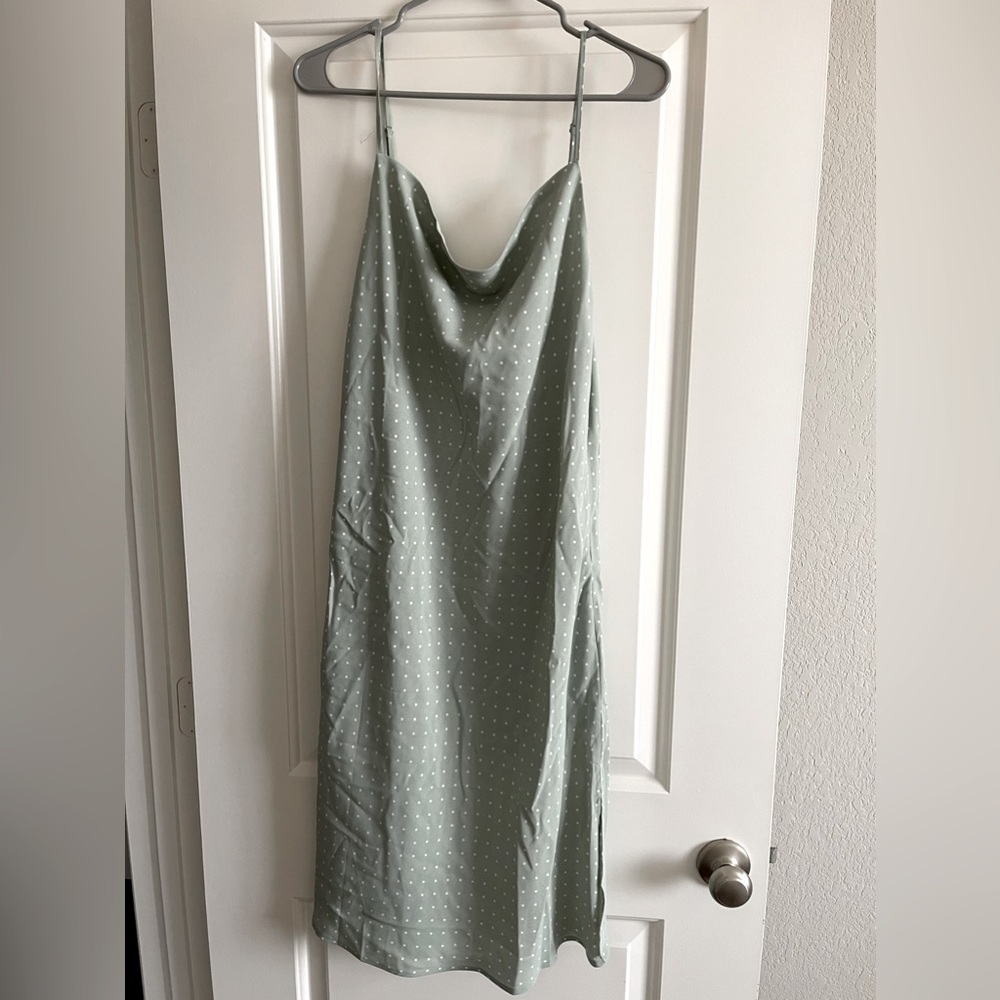 Mint green midi dress with small white polka dots. L Love brand. S,M,L